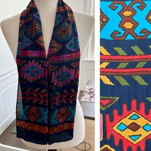 Echo 100% Silk VTG Colorful Aztec Abstract Print Scarf Made In Japan